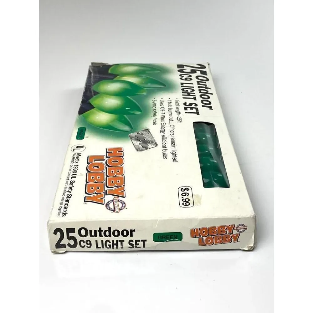 Vtg Hobby Lobby 1998 Outdoor Christmas Light Set NOS Green Transparent 25ft CQ10